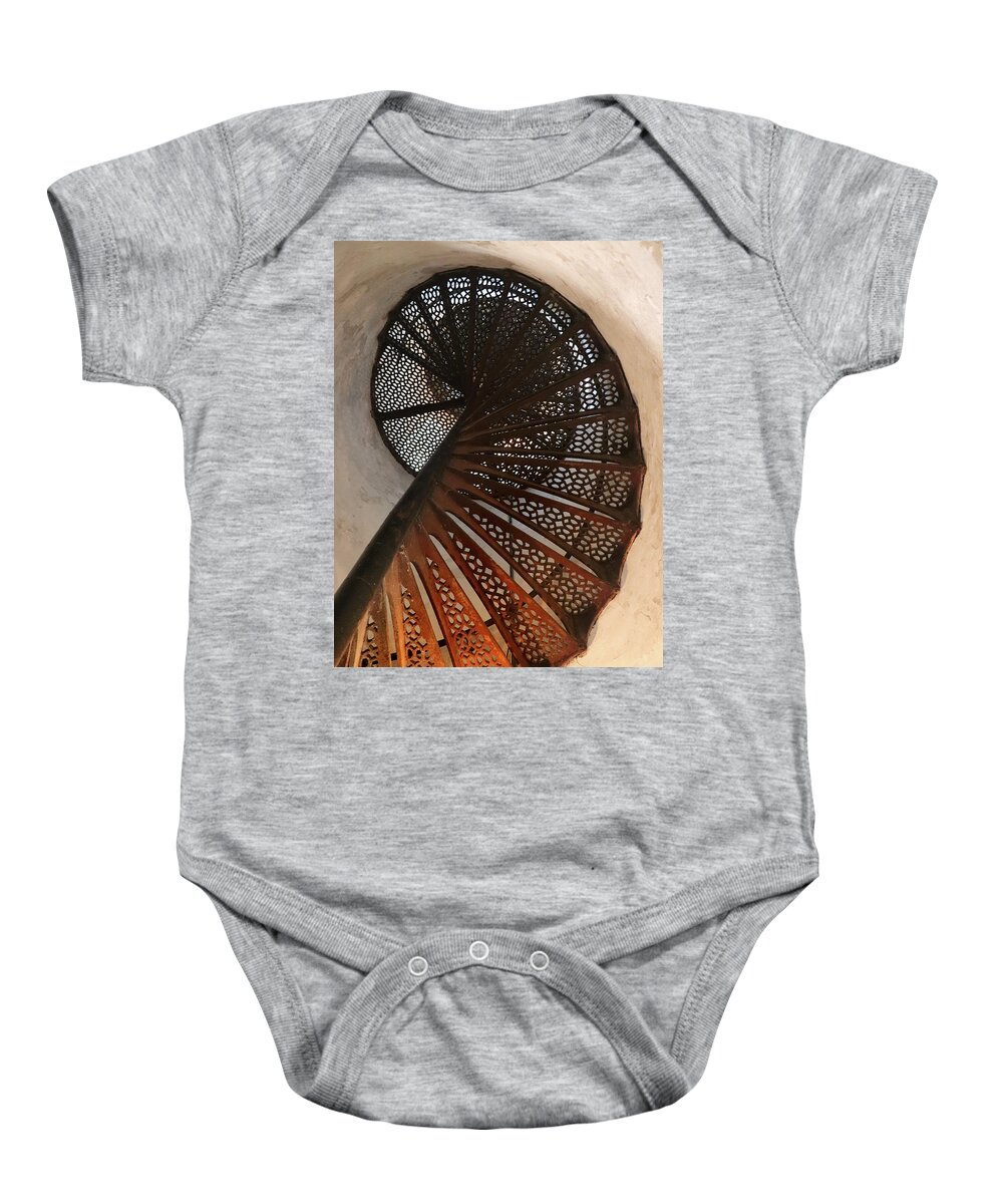 Spiral Staircase Baby Onesie featuring the photograph Cana Island Lighthouse Staircase by David T Wilkinson