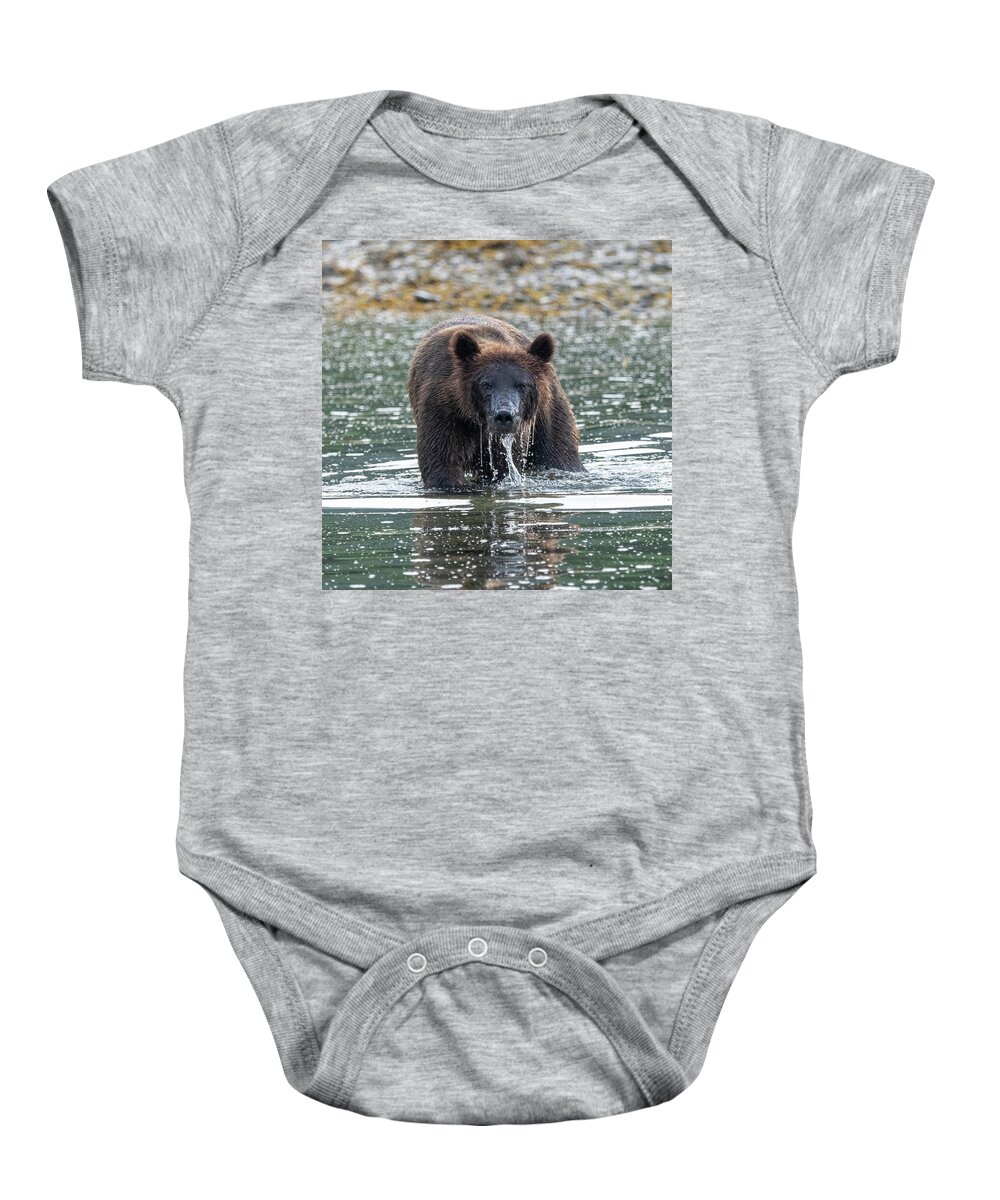 Bear Baby Onesie featuring the photograph Catching Salmon by Mark Hunter