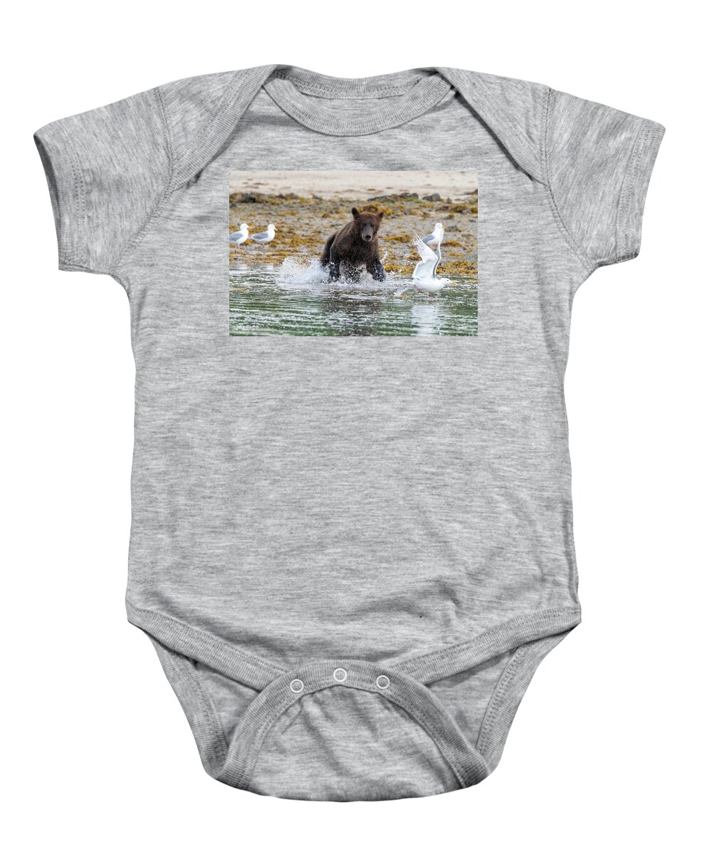 Bear Baby Onesie featuring the photograph Chasing Gulls by Mark Hunter