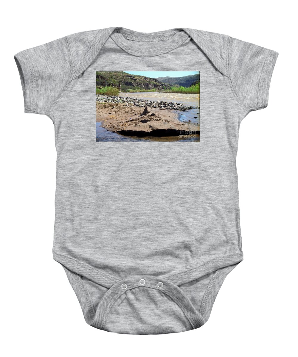 Rivers Baby Onesie featuring the photograph Child's Play on the Gila by Kathy McClure