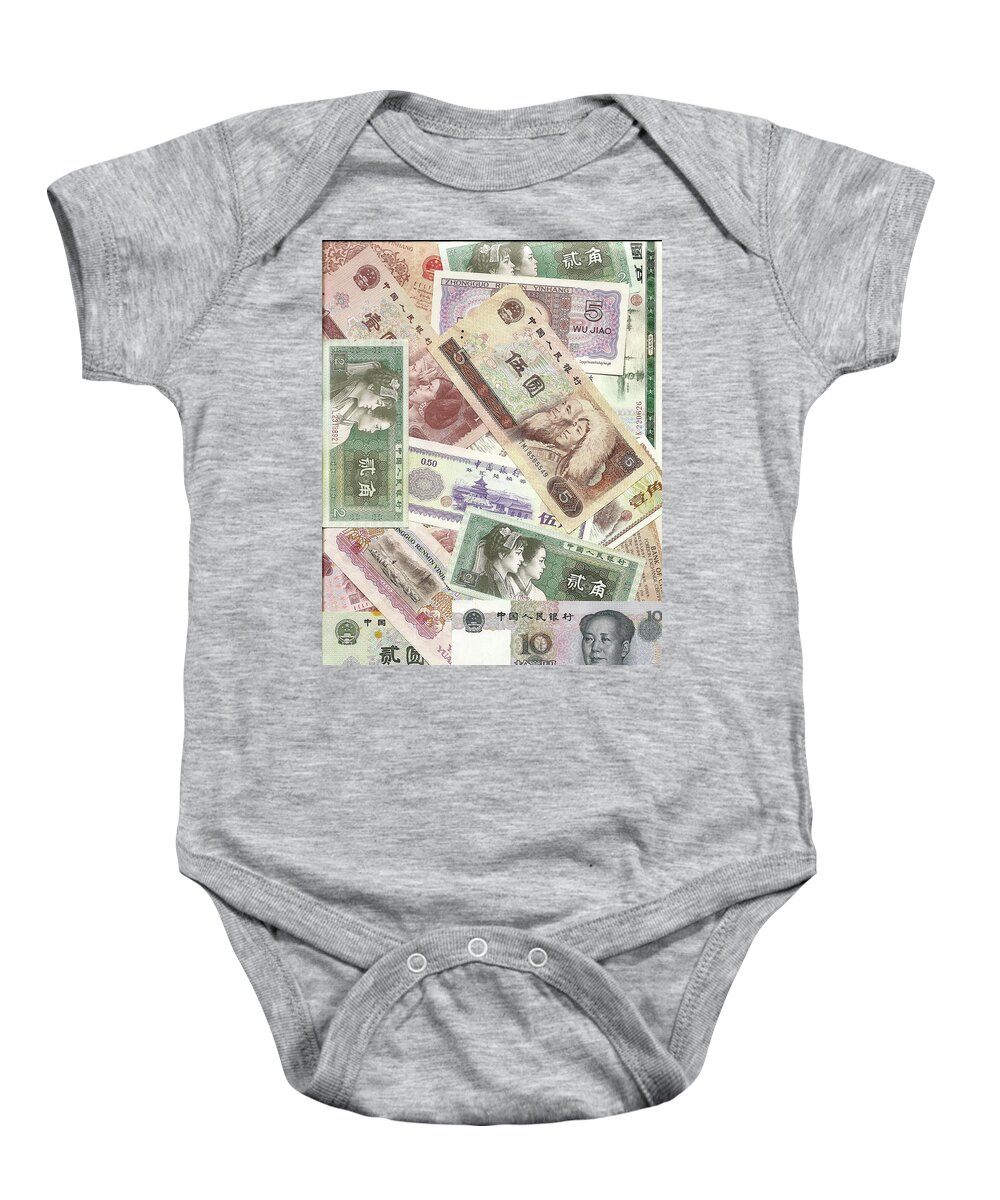 China Baby Onesie featuring the photograph China yuan and renmin bills by Steve Estvanik