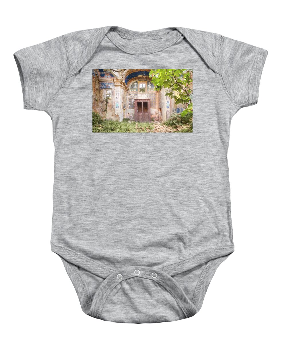 Urban Baby Onesie featuring the photograph Church in Ruins by Roman Robroek