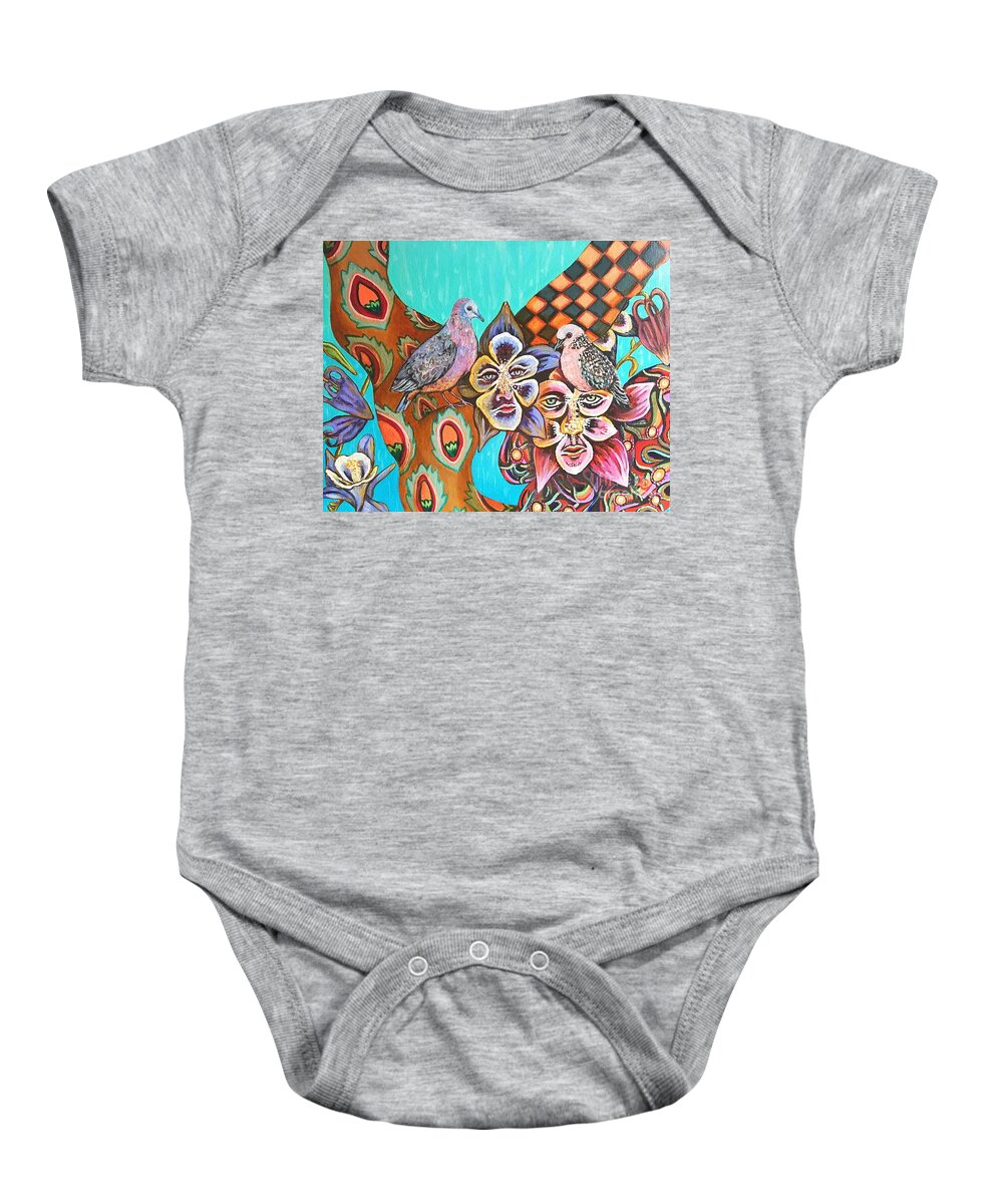 Cinnamon Doves Baby Onesie featuring the painting Cinnamon Doves by Linda Markwardt