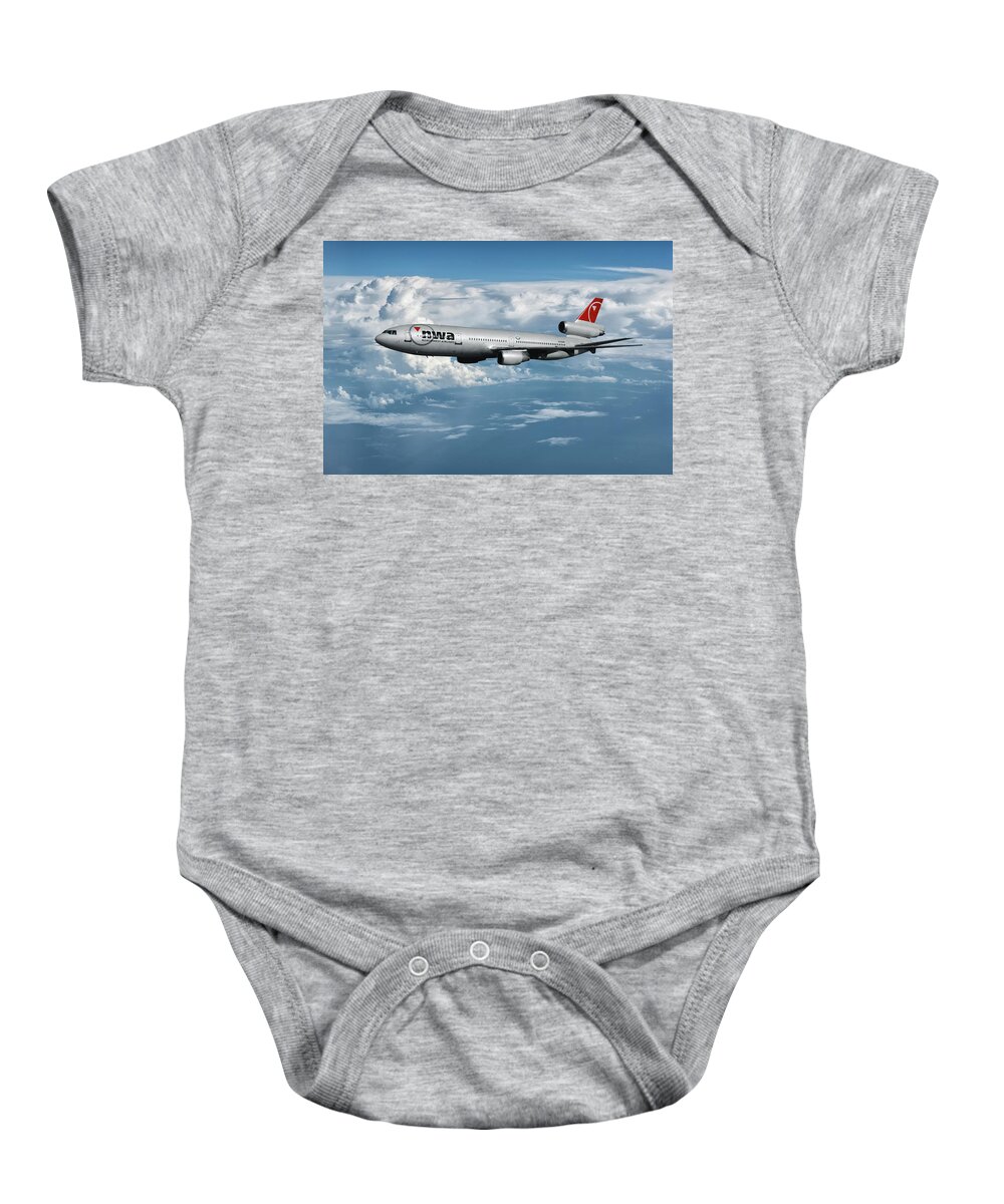 Northwest Airlines Baby Onesie featuring the mixed media Classic Northwest Airlines DC-10-30 by Erik Simonsen