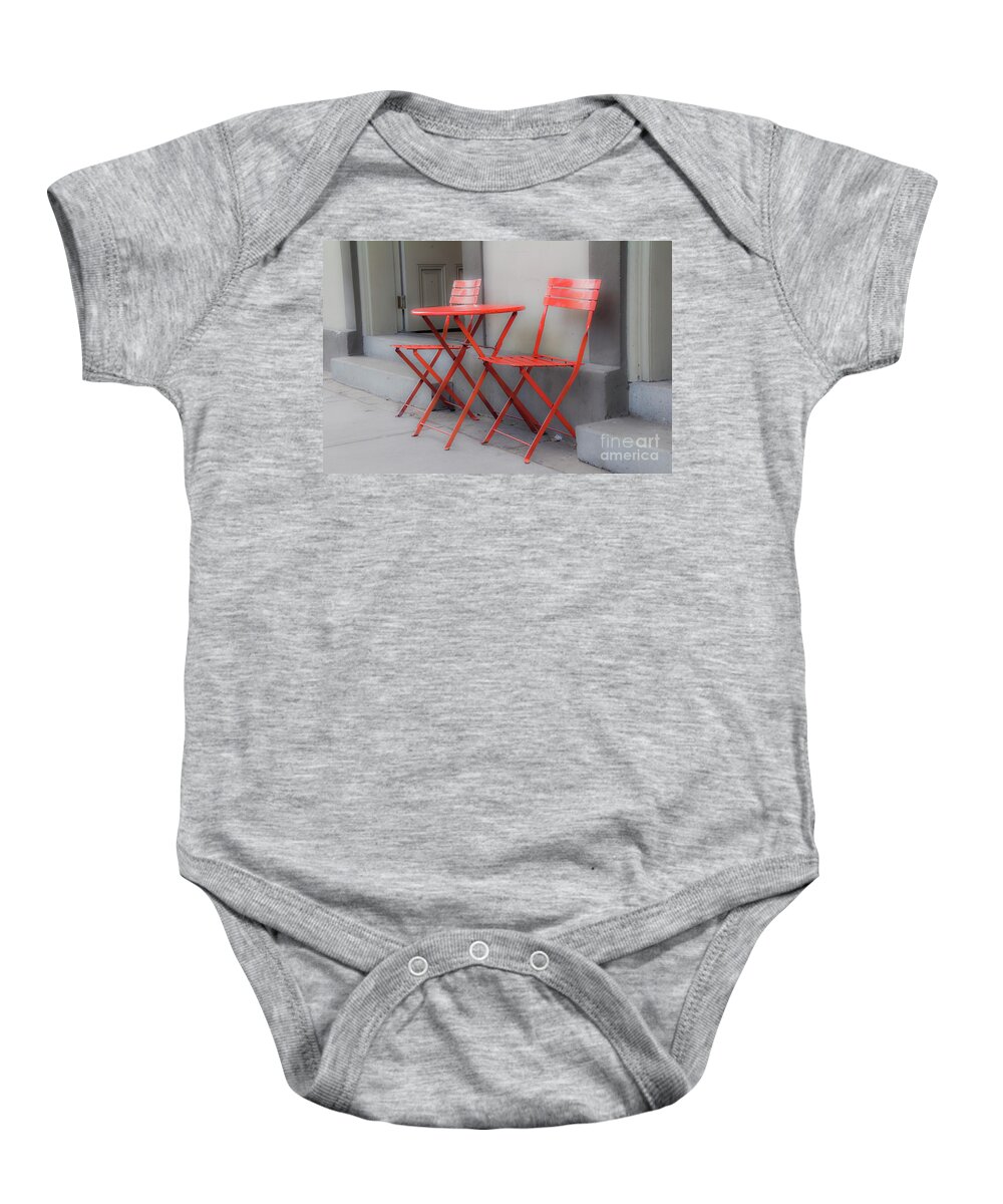 New Orleans Baby Onesie featuring the photograph Coffee table in red by Agnes Caruso