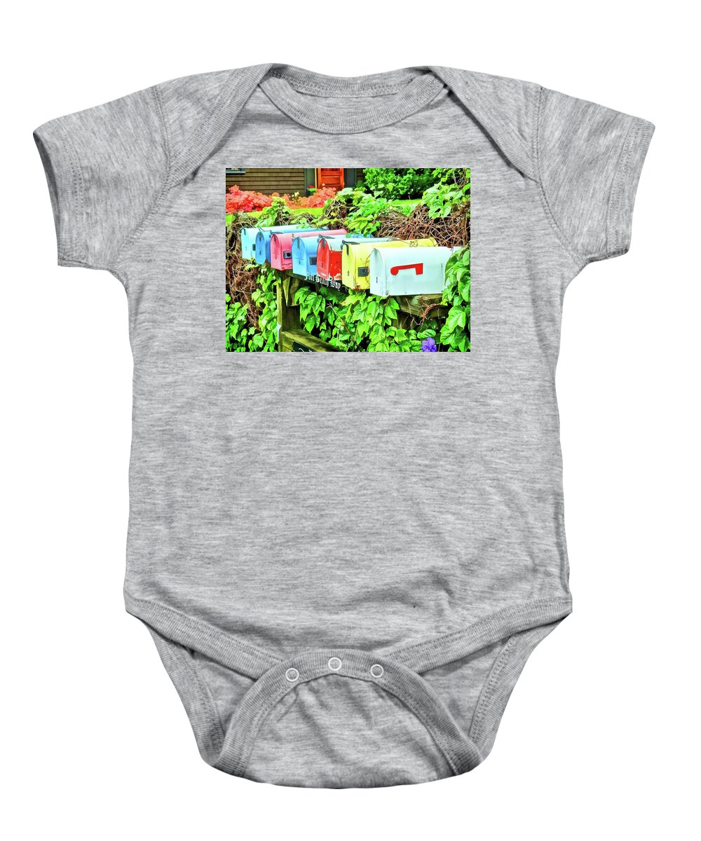 Mailbox Baby Onesie featuring the photograph Colorful Mailboxes by Don Margulis