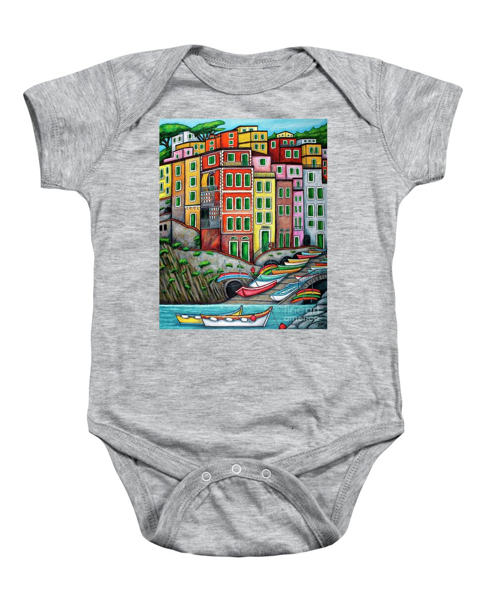 Italy Baby Onesie featuring the painting Colours of Riomaggiore, Cinque Terre by Lisa Lorenz