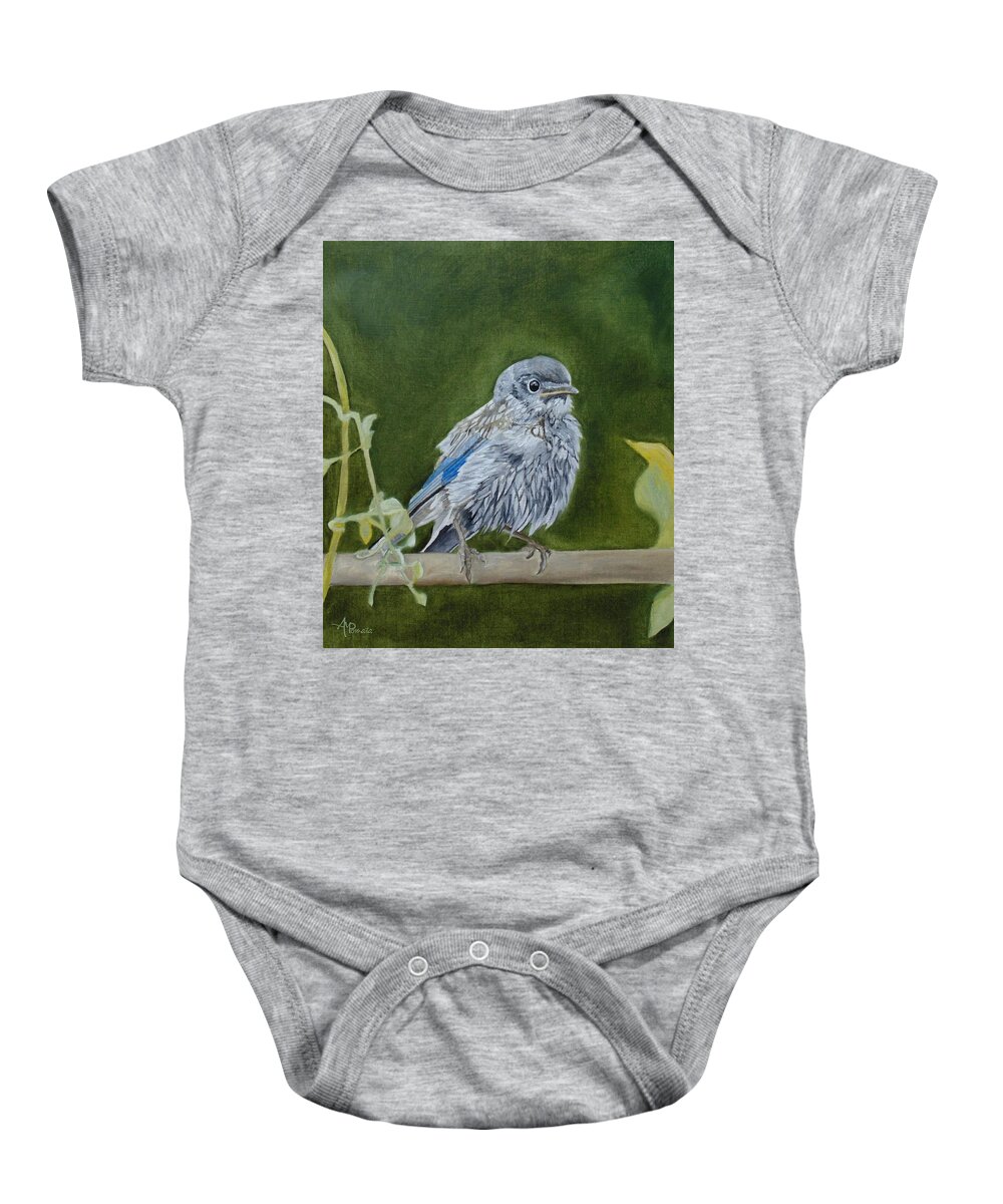 Bluebird Baby Onesie featuring the painting Composed Newcomer by Angeles M Pomata