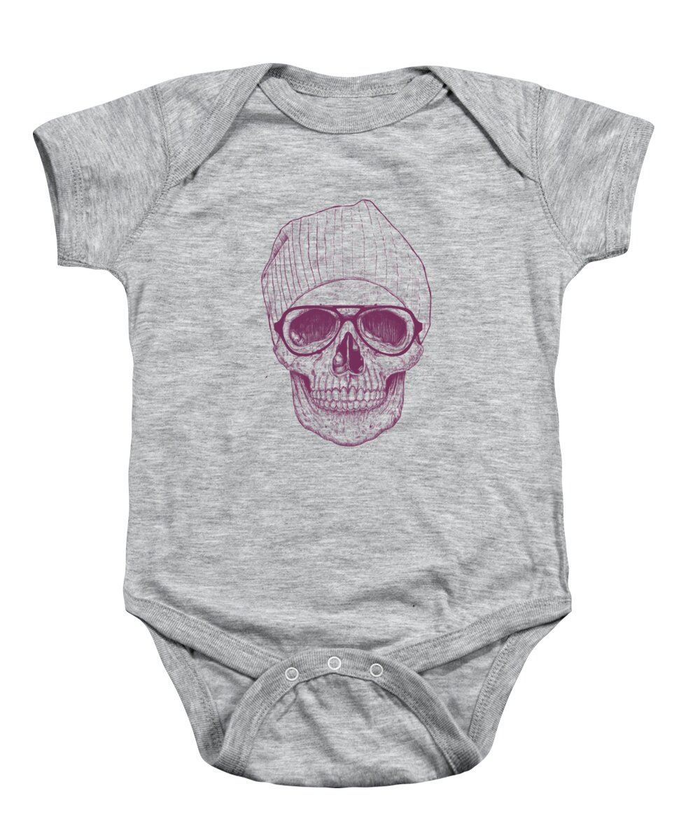 Skull Baby Onesie featuring the drawing Cool skull by Balazs Solti
