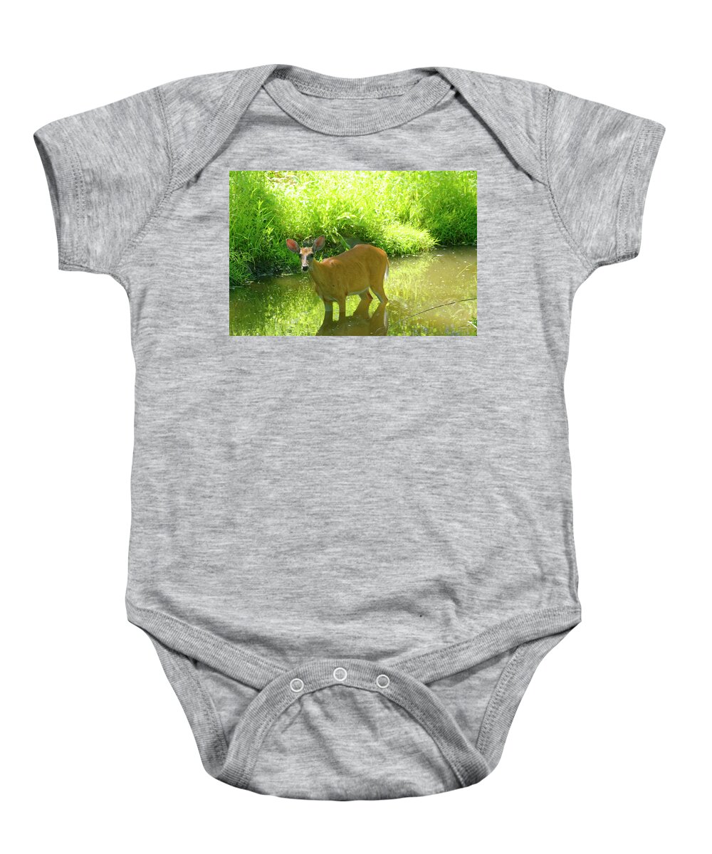 Deer Baby Onesie featuring the photograph Cooling off by Peter Ponzio