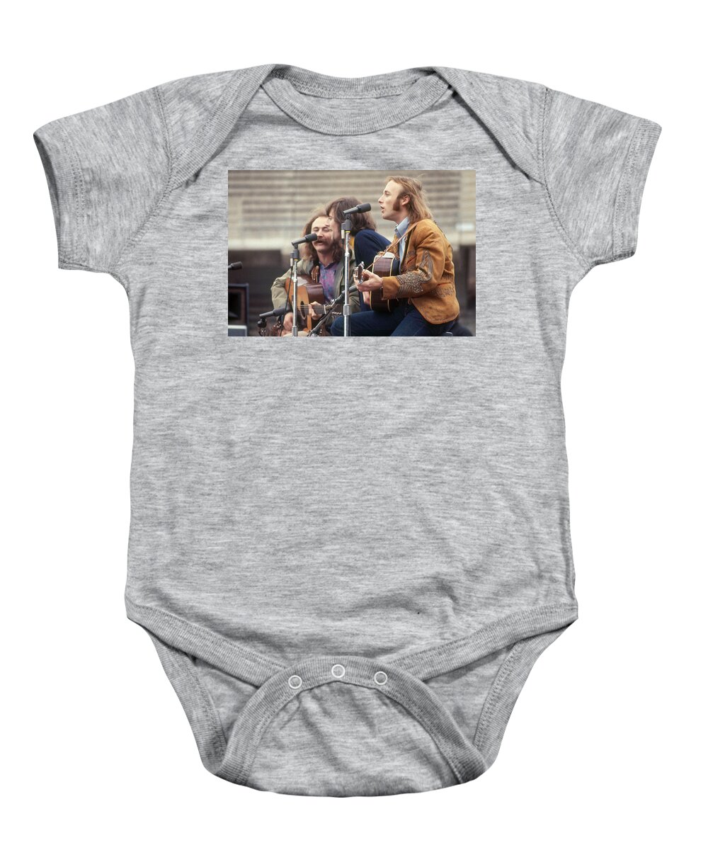 1970s Baby Onesie featuring the photograph Crosby, Stills And Nash by Steven L. Waterman