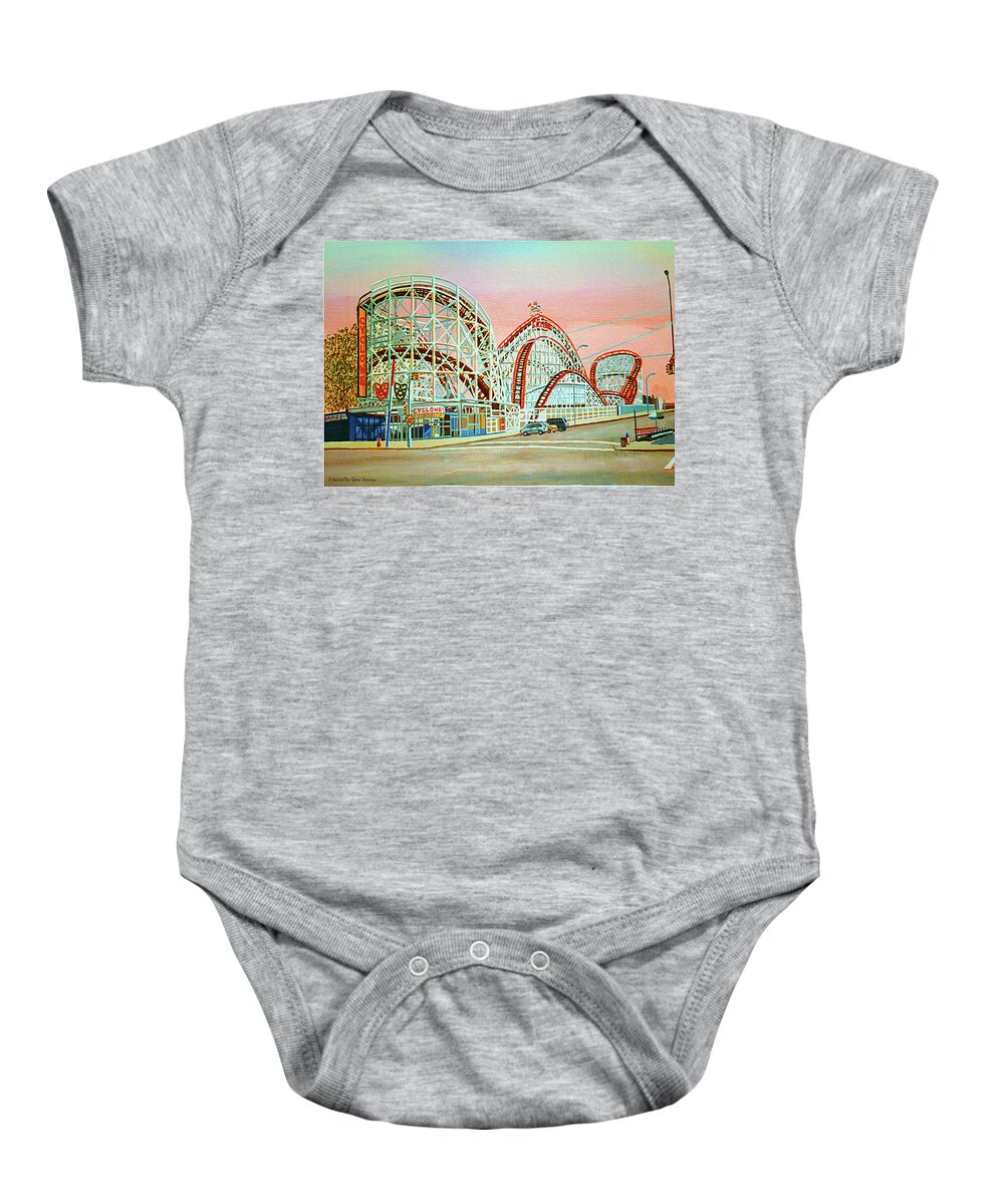  Baby Onesie featuring the painting Cyclone Roller Coaster Full Pillow Version by Bonnie Siracusa