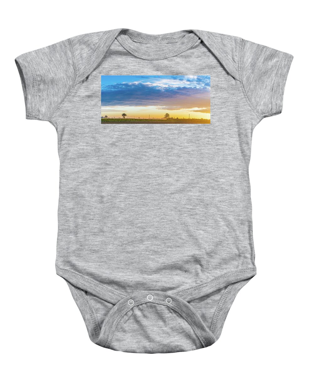 Italy Baby Onesie featuring the photograph Dawn on cultivated fields by Vivida Photo PC