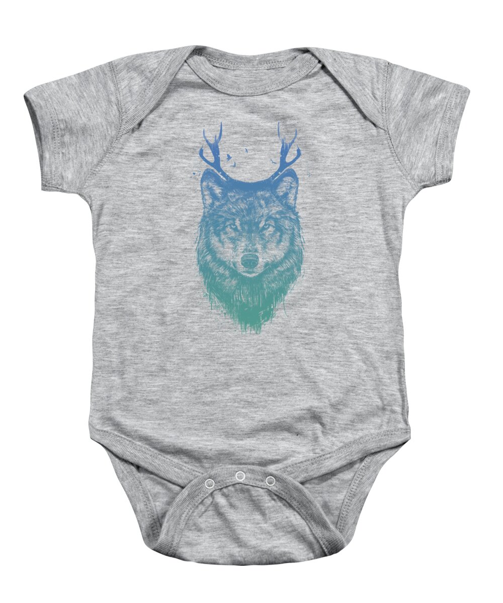 Wolf Baby Onesie featuring the mixed media Deer wolf by Balazs Solti
