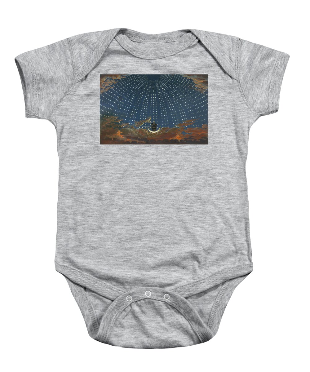 19th Century Art Baby Onesie featuring the relief Design for The Magic Flute - The Hall of Stars in the Palace of the Queen of the Night by Karl Friedrich Schinkel