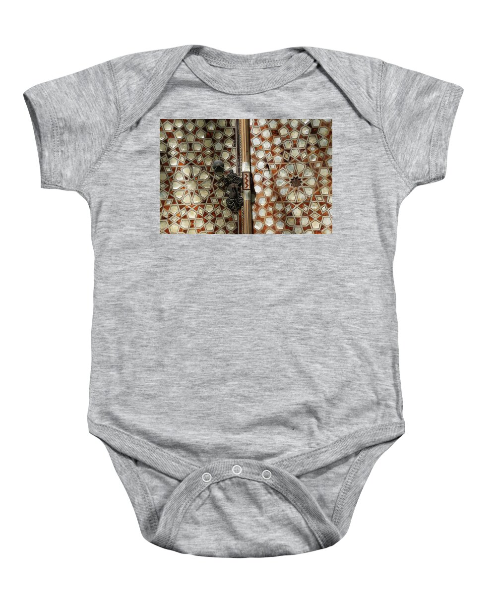 Ottoman Baby Onesie featuring the photograph Door with mother of pearl inlays in the Harem by Steve Estvanik