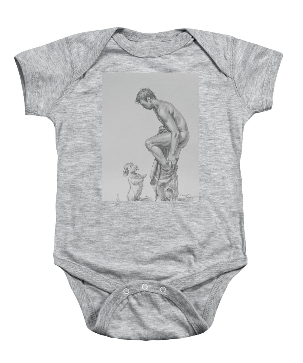 Drawing Baby Onesie featuring the drawing Drawing-friend #19818 by Hongtao Huang