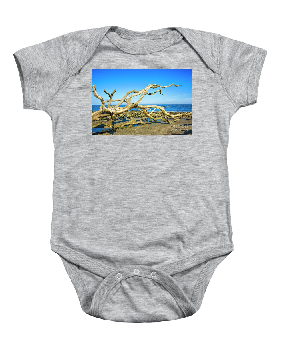 Driftwood Baby Onesie featuring the photograph Driftwood, Driftwood Beach, Jekyll Island, Georgia by Felix Lai