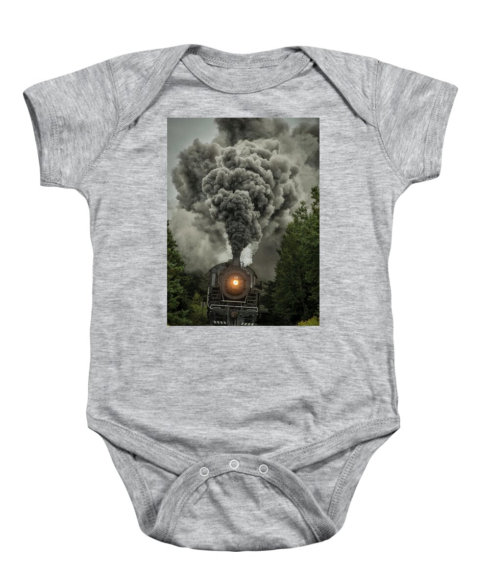 Railroad Baby Onesie featuring the photograph Duluth Missabe and Iron Range 332 steam locomotive 1 by Jim Pearson