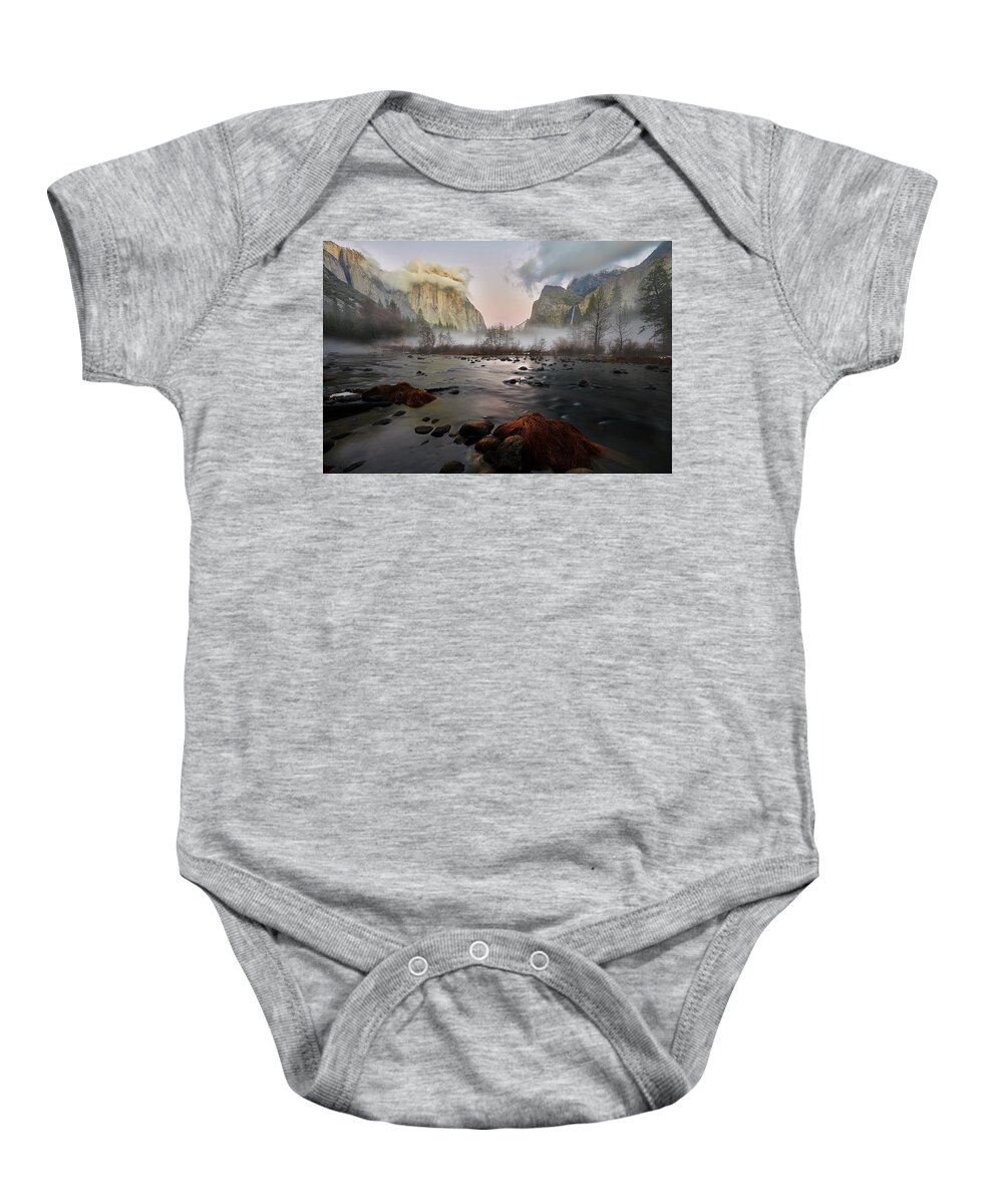 Forest Baby Onesie featuring the photograph Dusk in Yosemite by Jon Glaser