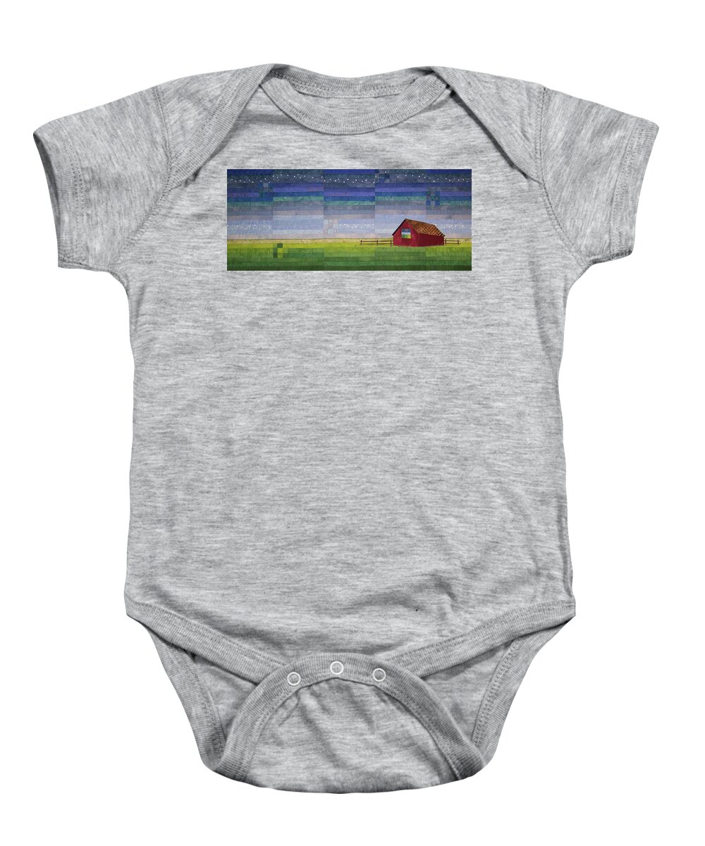 Art Quilt Baby Onesie featuring the tapestry - textile Early Morning Nine Patch by Pam Geisel