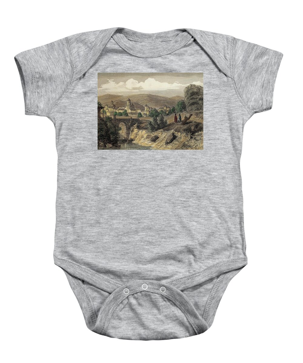 16 16th Xvi Xvith Sixteenth Century Baby Onesie featuring the drawing ECUADOR. QUITO City of San Francisco de Quito. Engraving of the year 1850. by Album