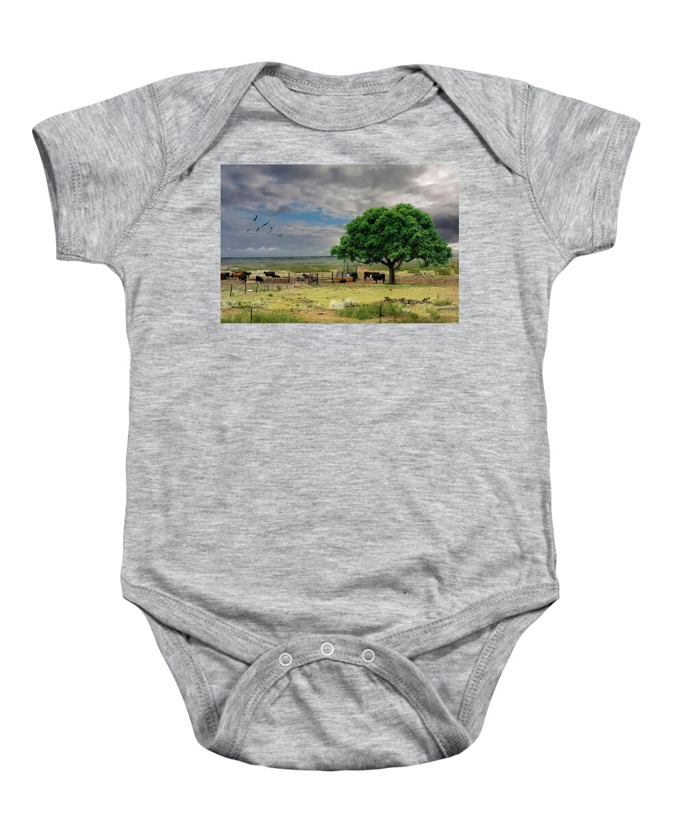 Cows Baby Onesie featuring the jewelry Edit This, Cows in Pasture by Sandra J's