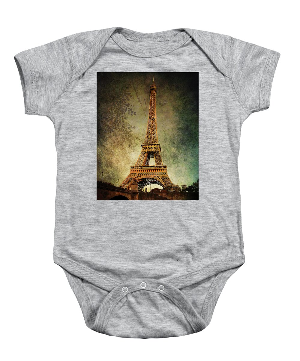 Eiffel Tower Vintage Baby Onesie featuring the photograph Eiffel Tower Vintage by Jemmy Archer