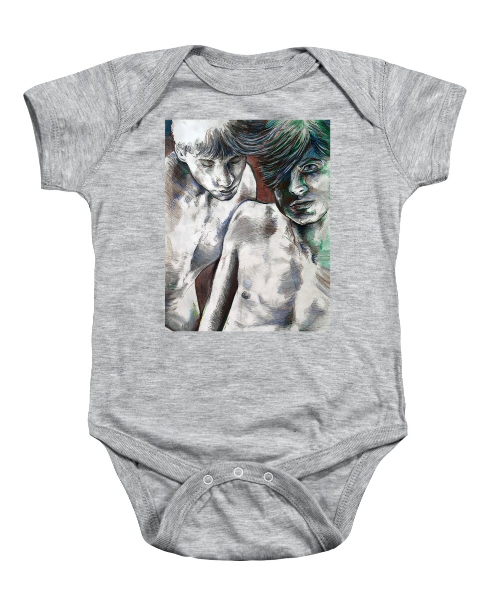 Boys Baby Onesie featuring the painting Entanged Boys by Rene Capone
