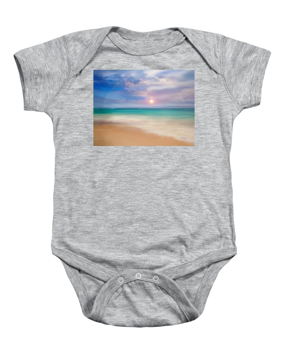 Seascape Baby Onesie featuring the mixed media Eventide by Colleen Taylor