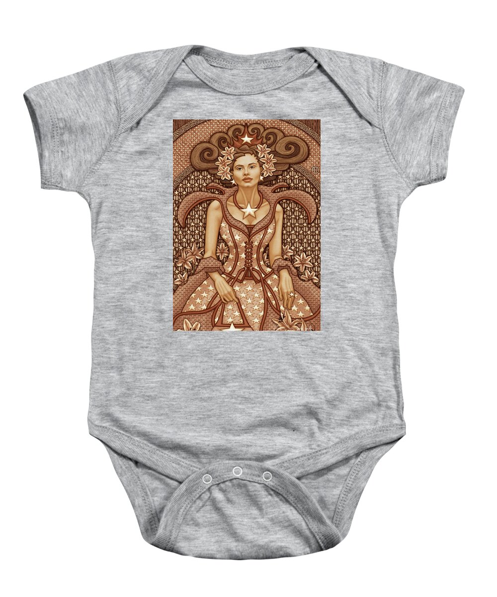 Portrait Baby Onesie featuring the mixed media Exalted Beauty Estella 2019 by Amy E Fraser