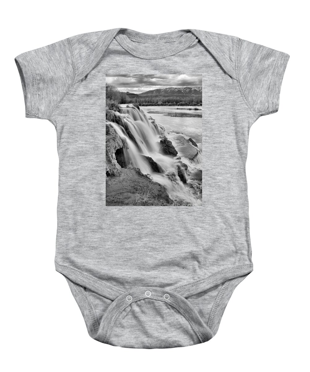 Fall Creek Falls Baby Onesie featuring the photograph Fall Creek Falls Into The Snake Black And White by Adam Jewell