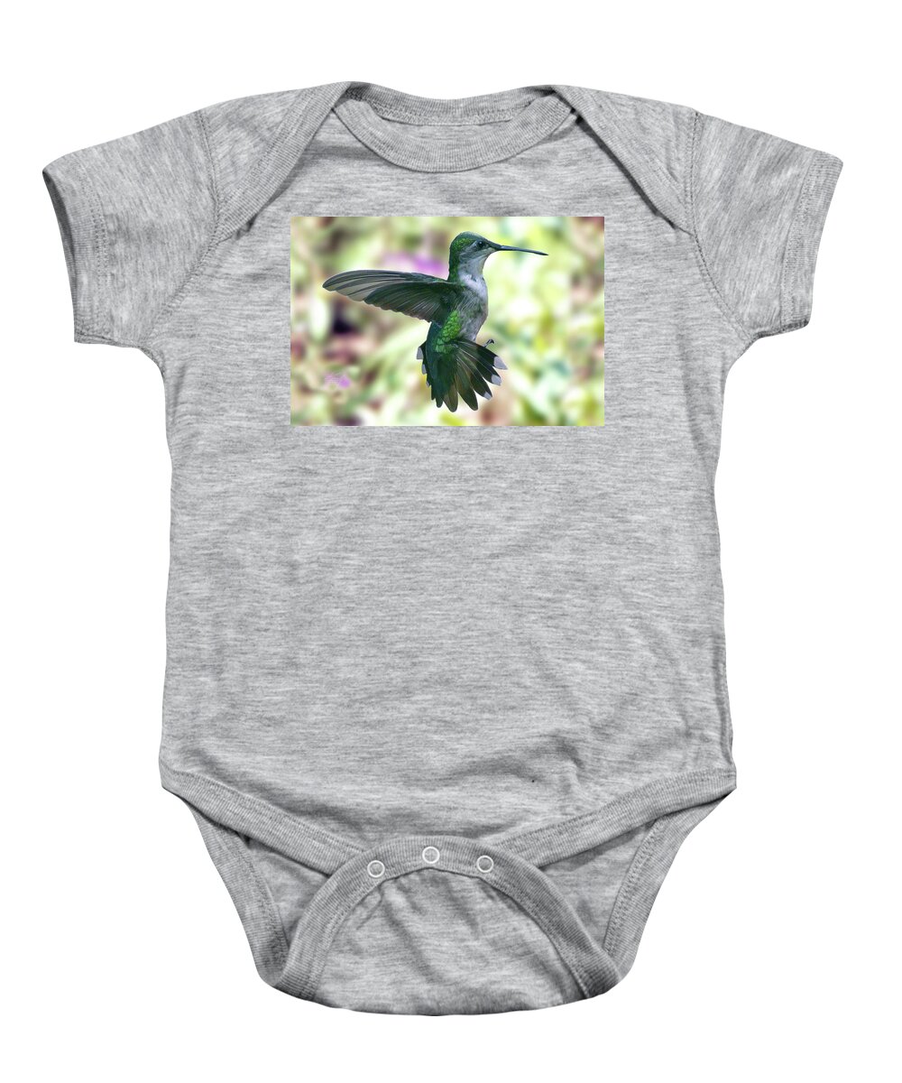 Hummingbird Baby Onesie featuring the photograph Female Ruby-Throated Hummingbird by Michael Frank