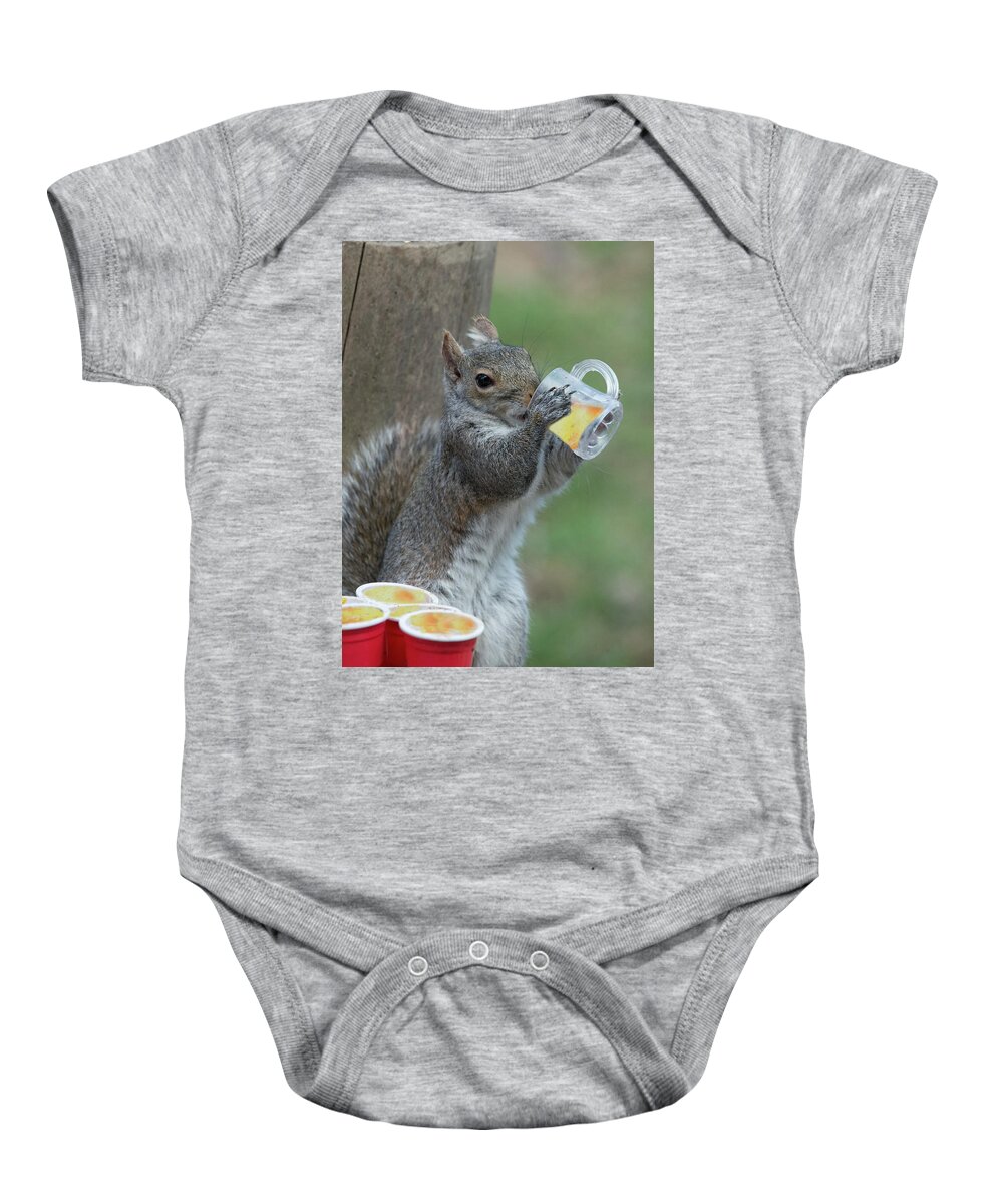 Grey Squirrels Baby Onesie featuring the photograph Five o clock somewhere by Daniel Friend
