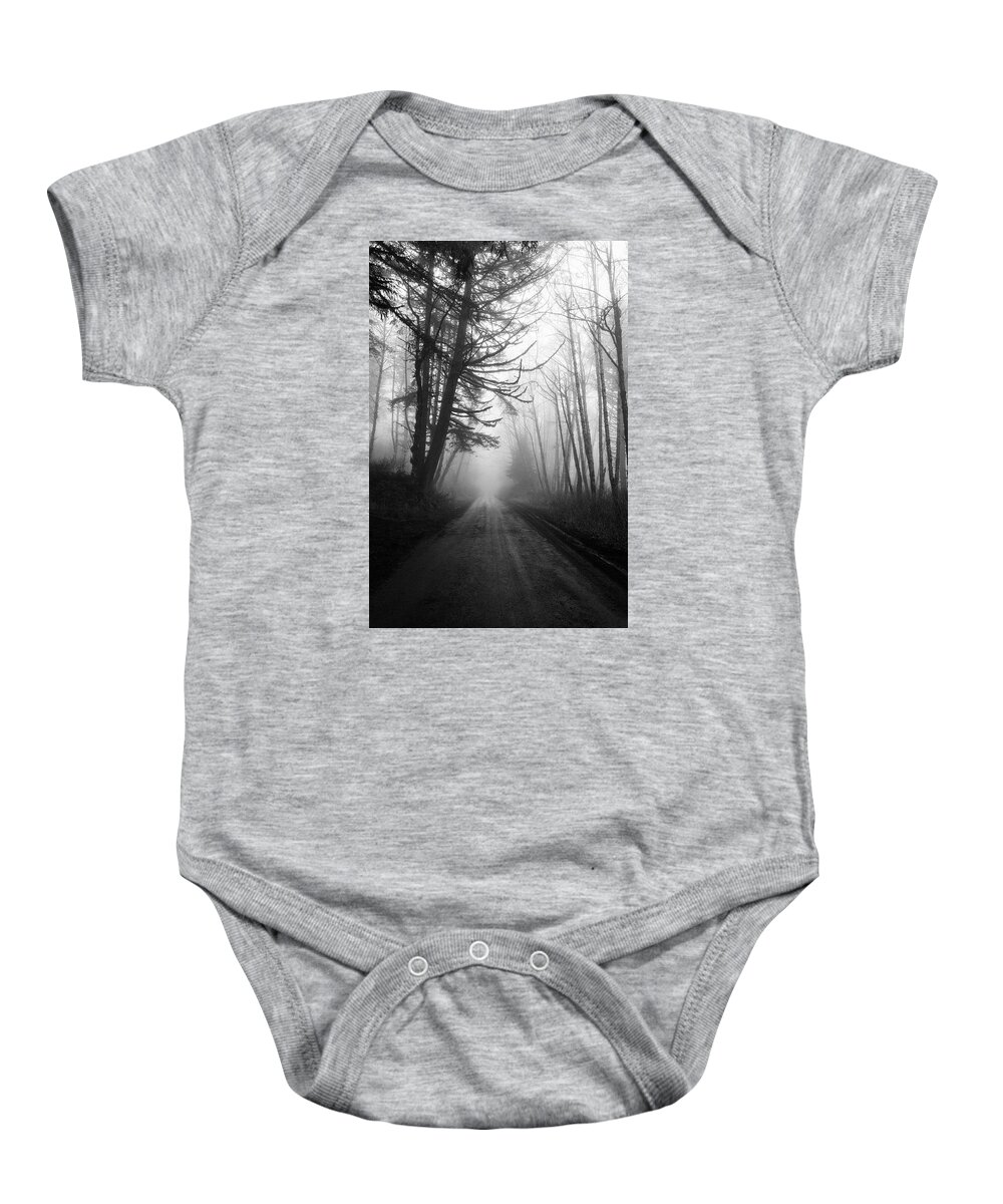 Black And White Baby Onesie featuring the photograph Foggy Passage by Steven Clark