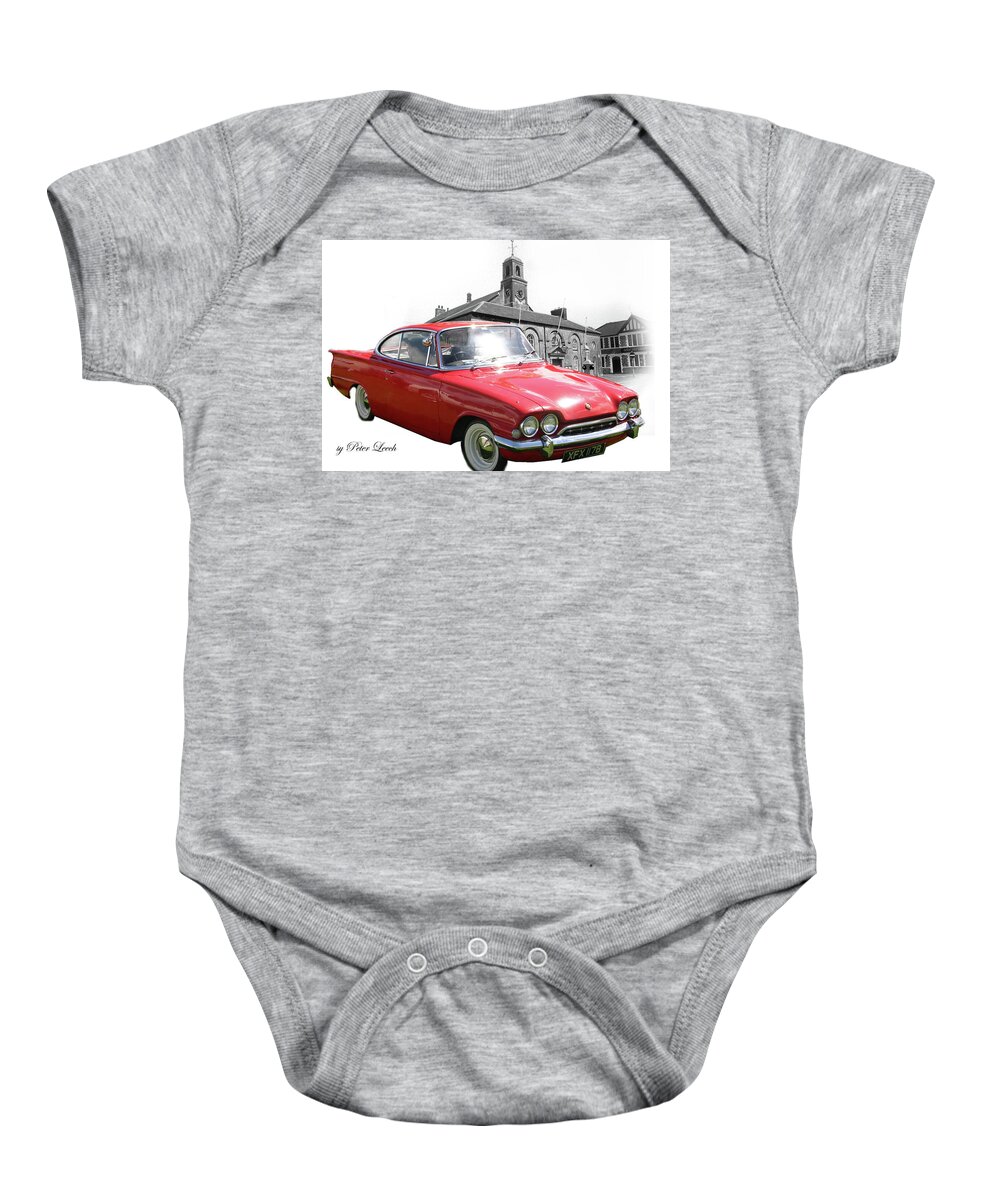 British Baby Onesie featuring the digital art Ford Classic Capri by Peter Leech
