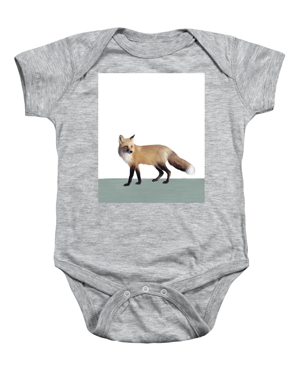 Fox Baby Onesie featuring the mixed media Fox on Sage by Amy Hamilton