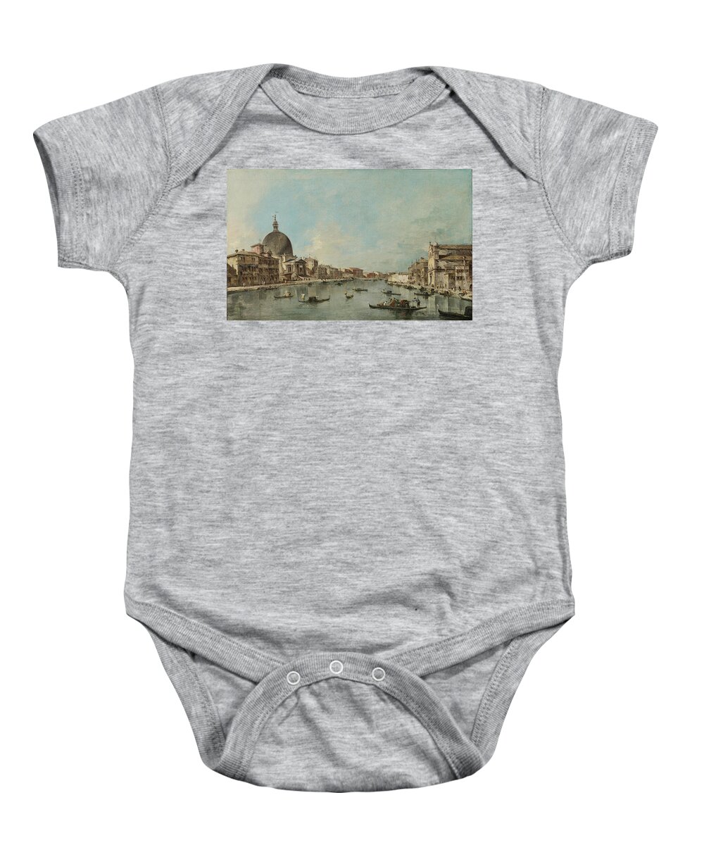 Canvas Baby Onesie featuring the painting Francesco Guardi -Venice, 1712-1793-. The Grand Canal with San Simeone Piccolo and Santa Lucia -c... by Francesco Guardi -1712-1793-