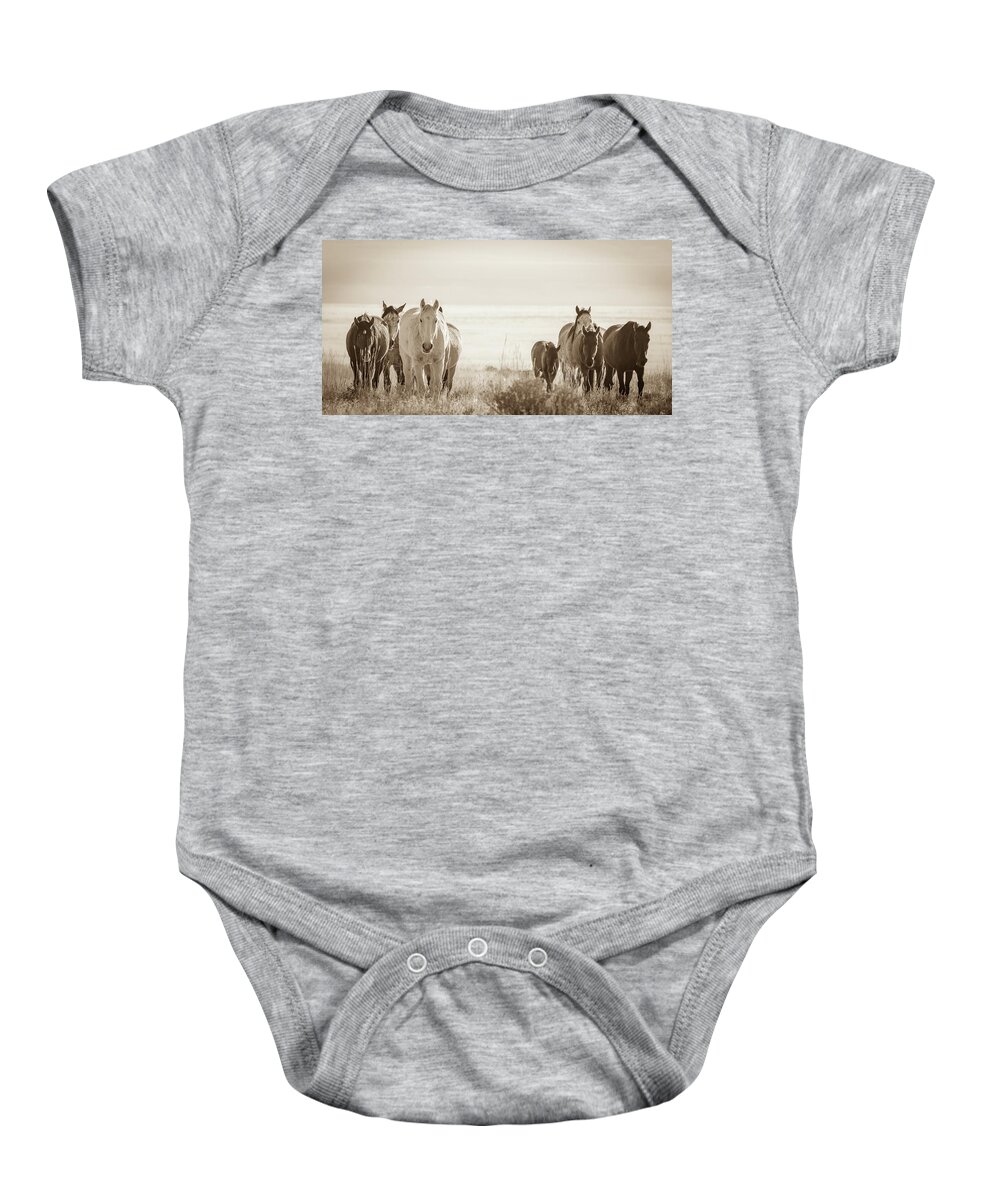Wild Horses Baby Onesie featuring the photograph Free family 3 by Mary Hone