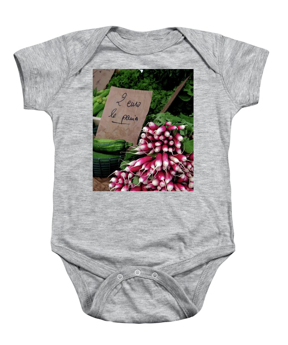Radishes Baby Onesie featuring the photograph French Farmer's Market by Terri Brewster