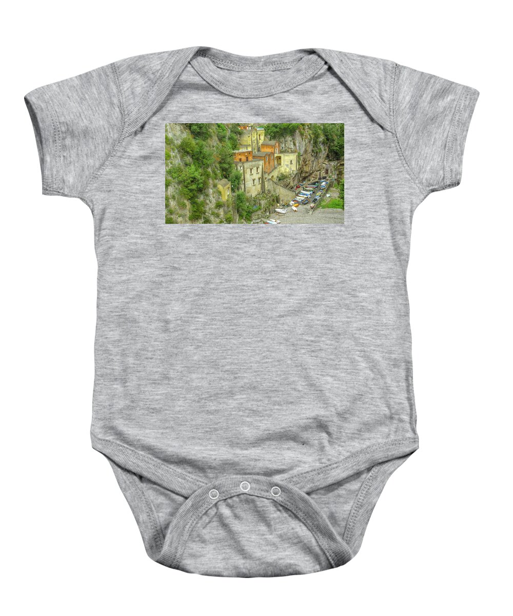 Amalfi Baby Onesie featuring the photograph Furore The Village That Doesn't Exist by Douglas Wielfaert