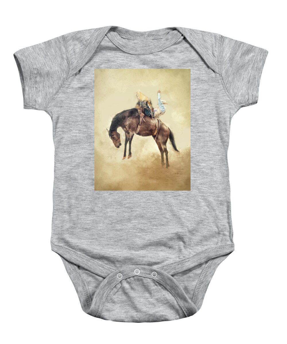 Bronc Baby Onesie featuring the photograph Get Off Me by Debra Boucher