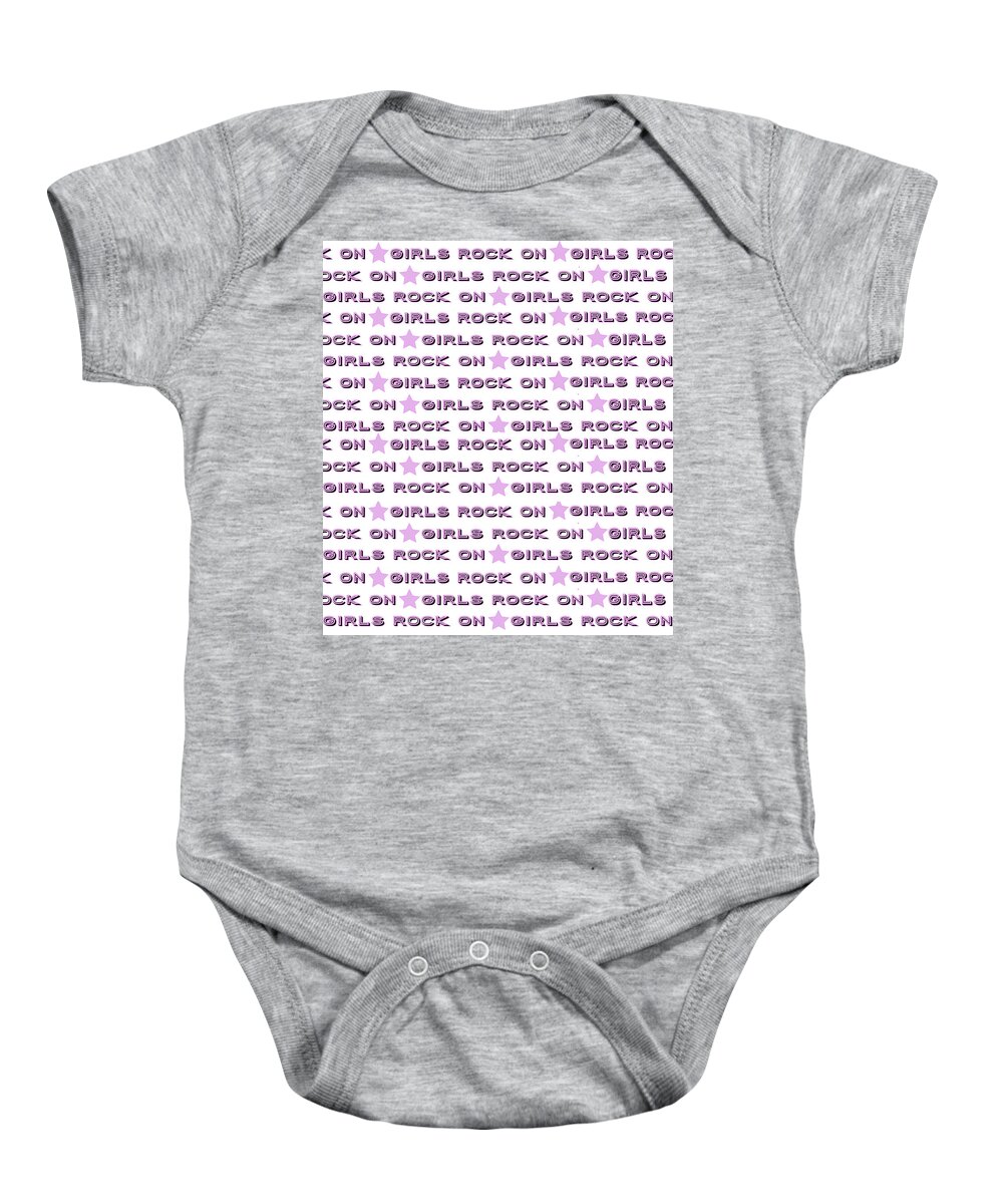 Repeated Font Pattern Baby Onesie featuring the digital art Girls Rock On by Ashley Rice