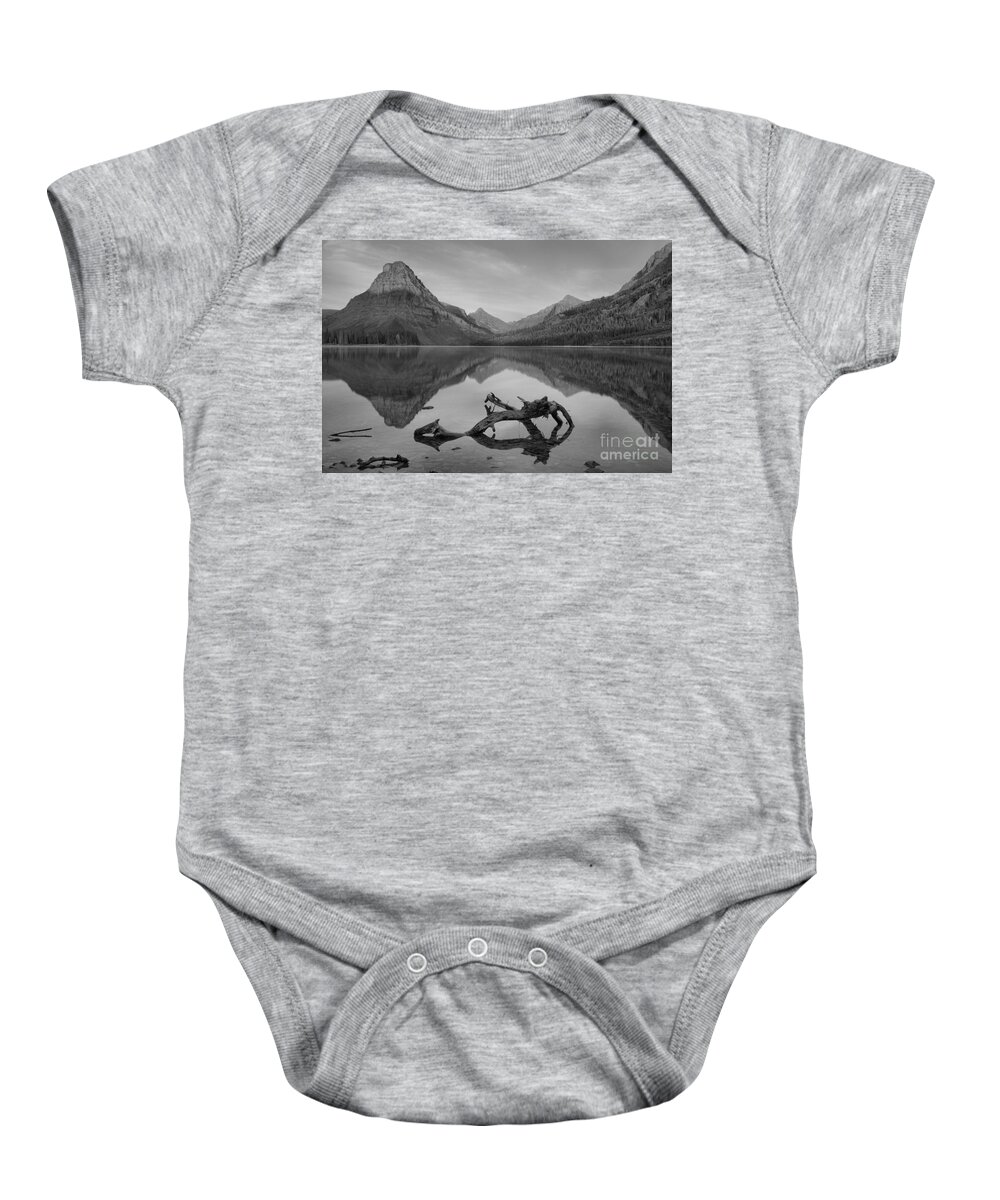 Two Medicine Baby Onesie featuring the photograph Glacier Two Medicine Summer Sunrise Black And White by Adam Jewell