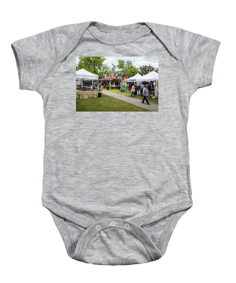 Glassworks And Kites Baby Onesie featuring the photograph Glassworks and Kites by Tom Cochran