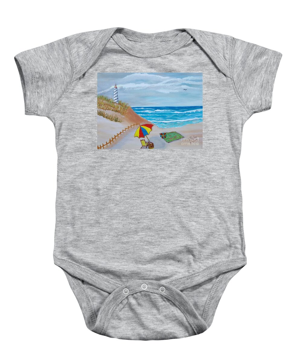 Lighthouse Baby Onesie featuring the painting Going to the Beach by Elizabeth Mauldin