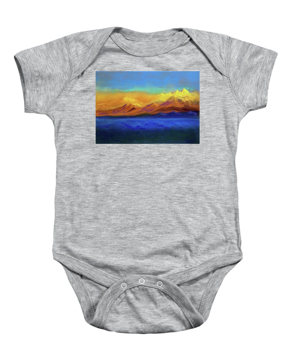 Mountains Baby Onesie featuring the painting Golden Himalayas by Asha Sudhaker Shenoy