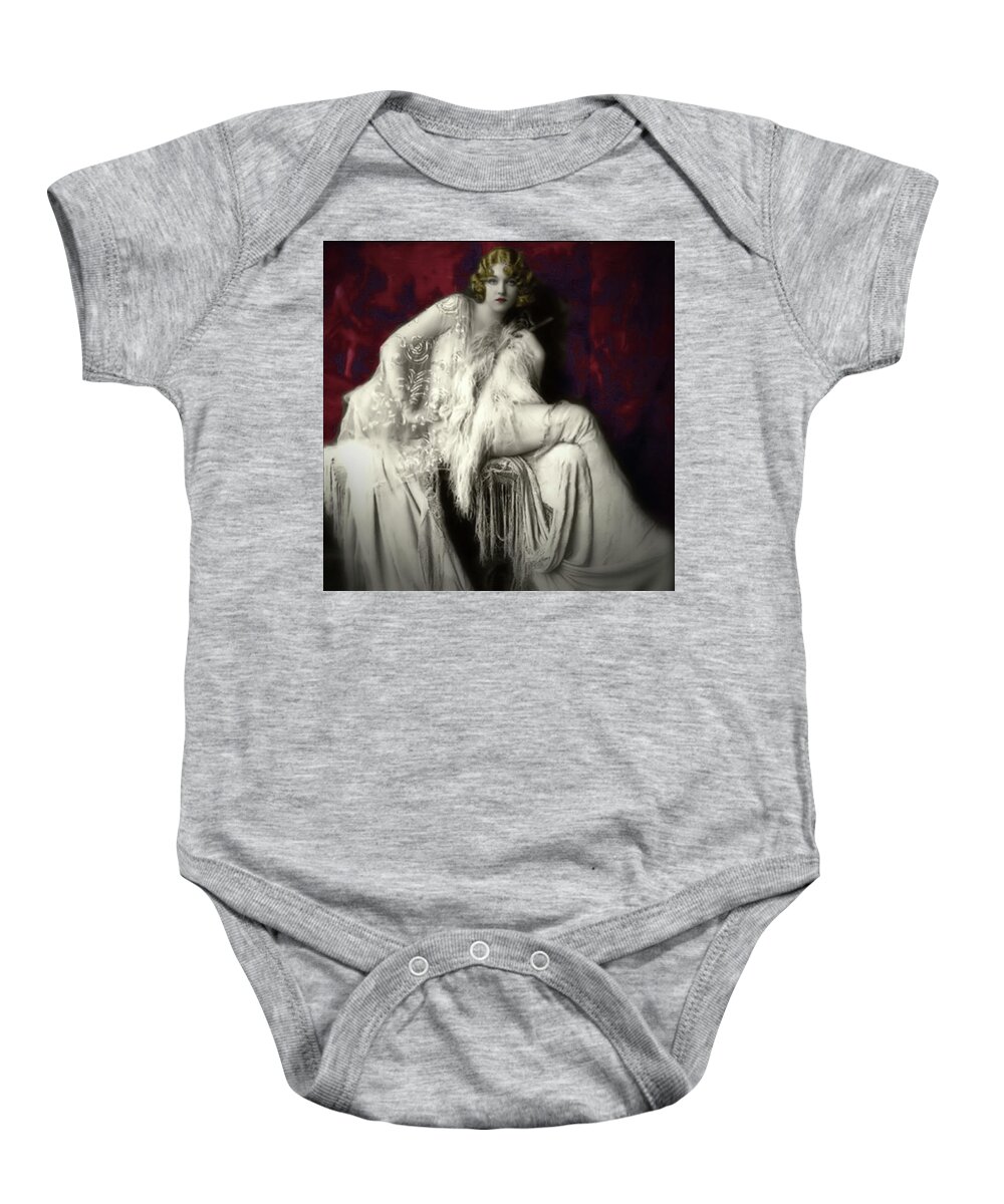 Vintage Art Baby Onesie featuring the digital art Gorgeous Burlesque Woman by Caterina Christakos