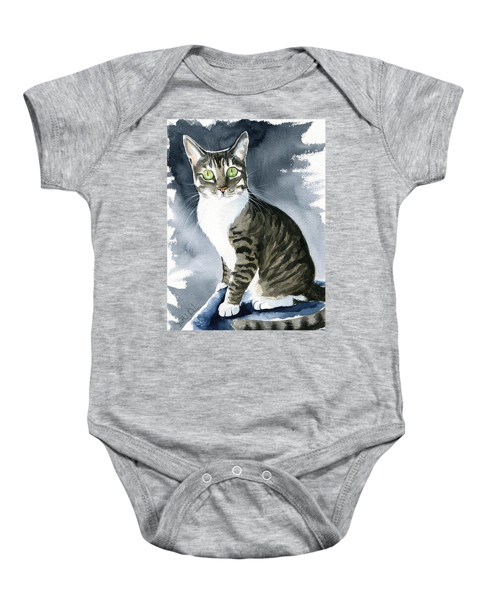 Cat Baby Onesie featuring the painting Gracie Mae Cat Painting by Dora Hathazi Mendes