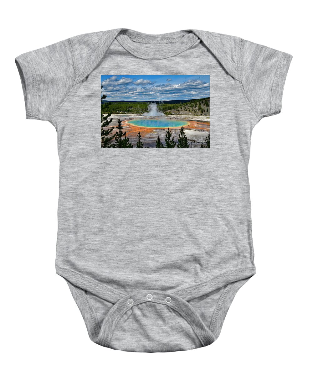 Grand Prismatic Spring Baby Onesie featuring the photograph Grand Prismatic Spring by Amazing Action Photo Video
